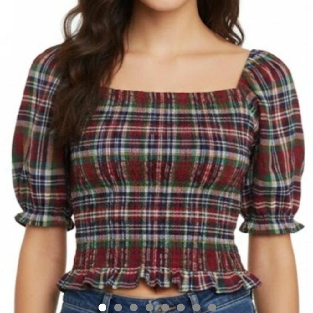 American Eagle Outfitters Red and Green Plaid Crop Top